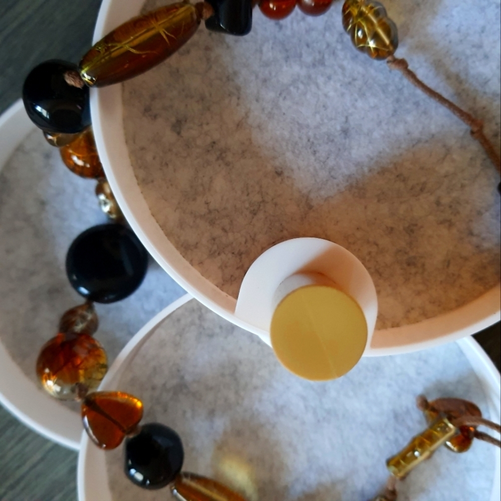 BOHEMIAN Black And Amber Glass Beads Rope Necklace